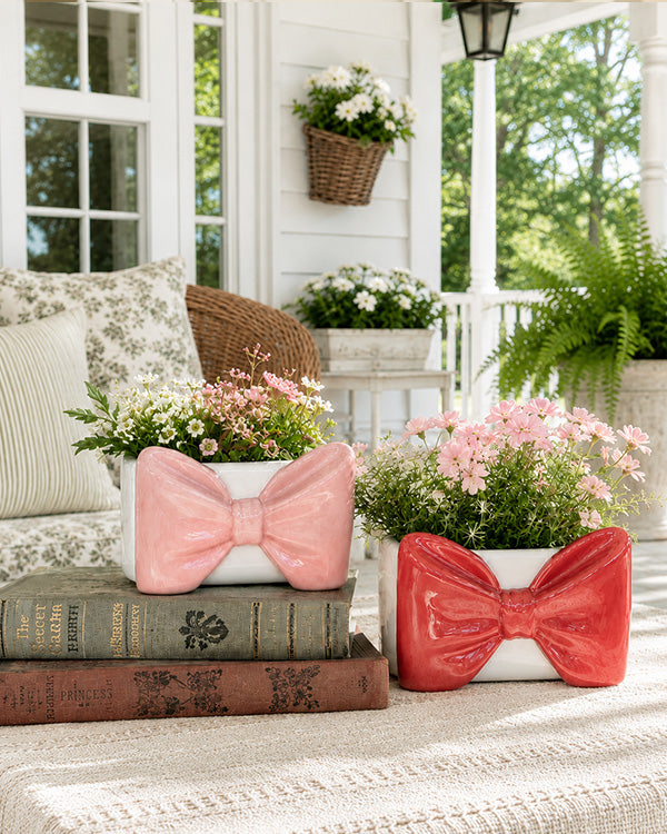 Coquette Bow Porcelain Planters, Set of 2 | Pink & Red