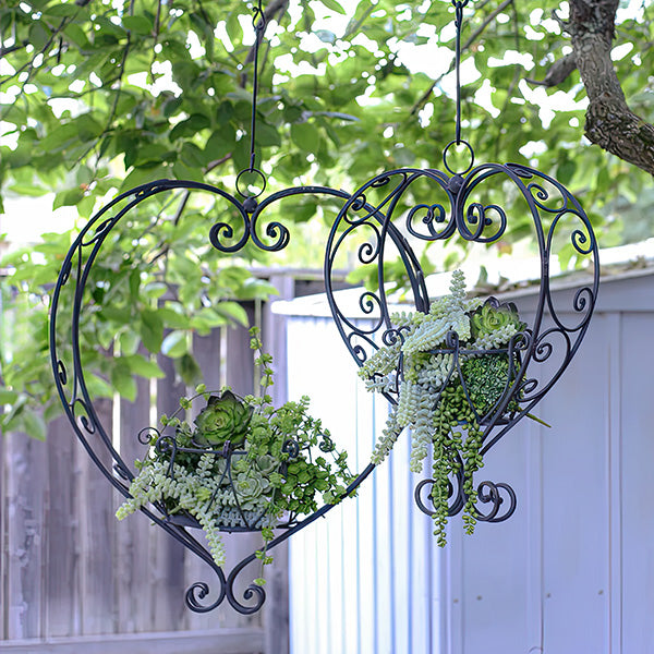 hanging iron planter Ornamental Hanging Metal Heart Shaped Planters, Set of Two