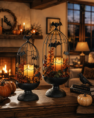 Forged Metal Bat Birdcage Planter, Set of 2