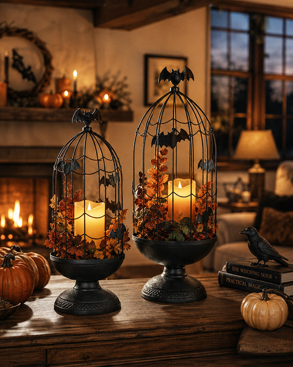 Forged Metal Bat Birdcage Planter, Set of 2