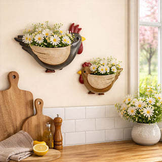 Set of two ceramic chicken wall planters