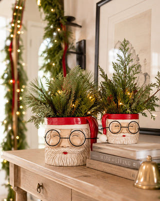 Sculpted Santa Figural Metal Planters, Set of 2