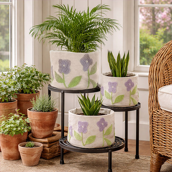 Tufted Floral Fabric Planter Baskets, Set of 3