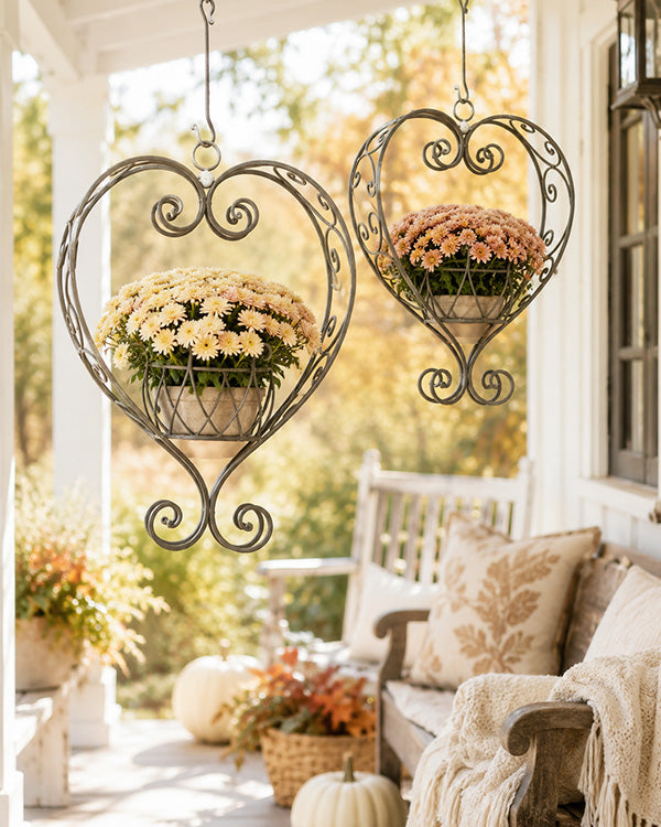 Ornamental Hanging Metal Heart Shaped Planters, Set of Two