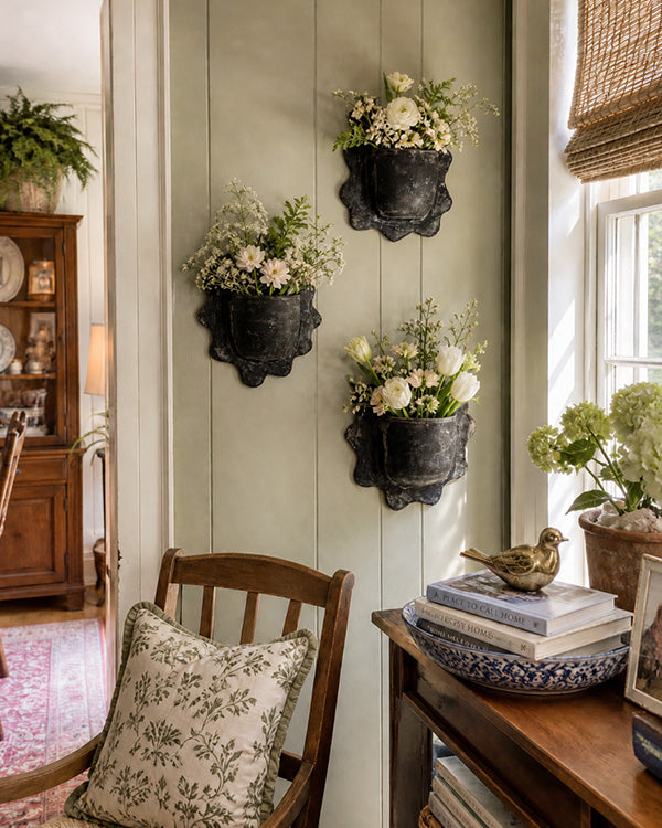 Wavy Distressed Black Clay Wall Planter, Set of Three
