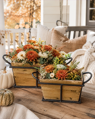 Rustic Natural Wood Planter Boxes with Handles, Set of 2