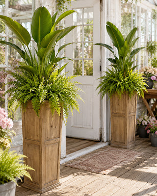 Self-watering Tall Natural Wood Outdoor Planters, Set of Two