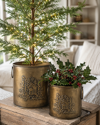 Embossed Metal Planters, Set of 2 Waterproof Nesting Indoor Outdoor Pots