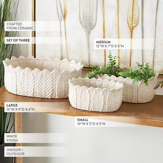 White Ceramic Leaf Planter, Set of 3 | Indoor Outdoor