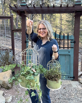 Hanging Metal Rustic Birdcage Planter, Set of Two