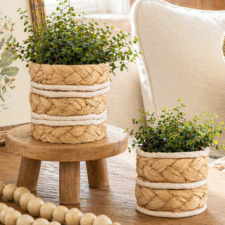 woven cement planter Braided Cement Planters with Woven Texture Detail, Set of 2