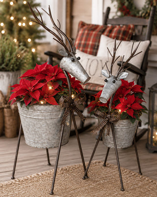 Galvanized Metal Reindeer Planters, Set of 2