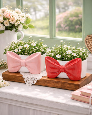 Coquette Bow Porcelain Planters, Set of 2 | Pink & Red
