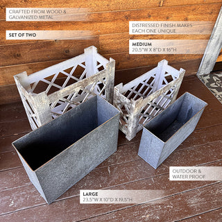 Distressed wooden outdoor planter boxes set of two