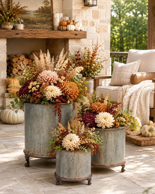Footed Creamery Tank Planters, Set of 3