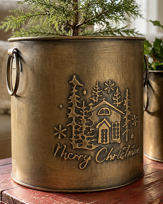 Embossed Metal Planters, Set of 2 Waterproof Nesting Indoor Outdoor Pots