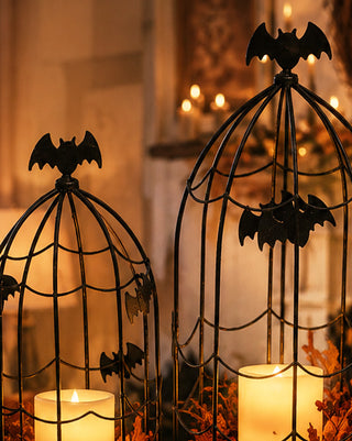 Forged Metal Bat Birdcage Planter, Set of 2