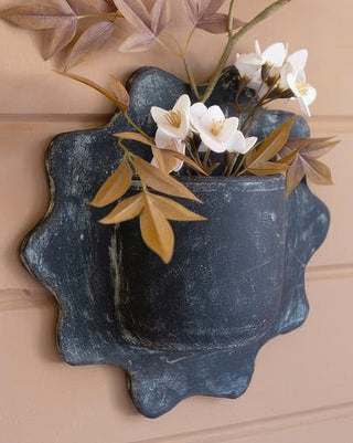 Wavy Distressed Black Clay Wall Planter, Set of Three