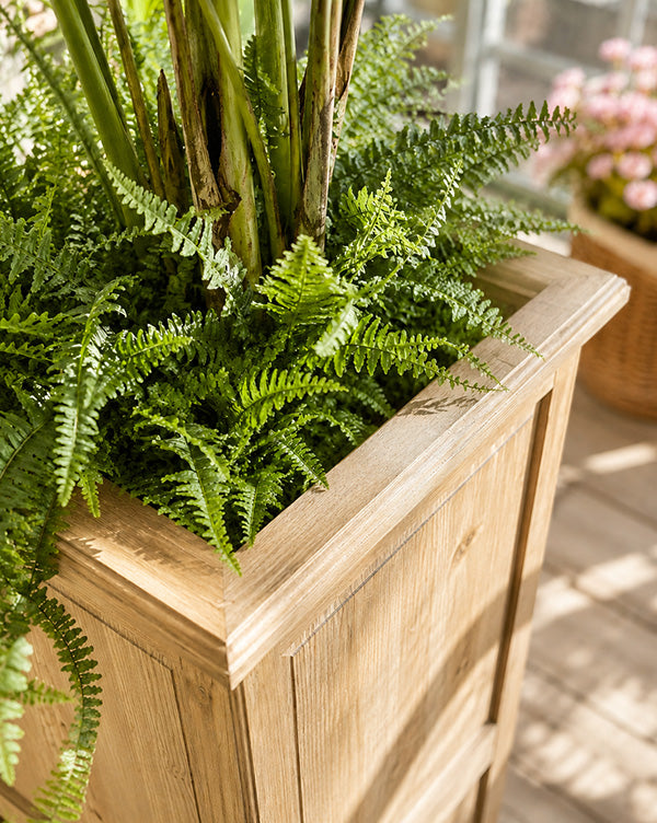 Self-watering Tall Natural Wood Outdoor Planters, Set of Two