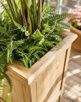Self-watering Tall Natural Wood Outdoor Planters, Set of Two