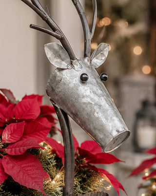 Galvanized Metal Reindeer Planters, Set of 2