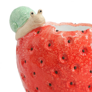 Strawberry Planters with Snail Accent, Set of 2