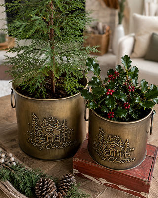 Embossed Metal Planters, Set of 2 Waterproof Nesting Indoor Outdoor Pots