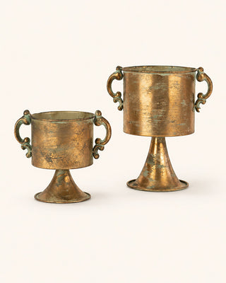 Antique Copper Finish Planter Urns, Set of 2