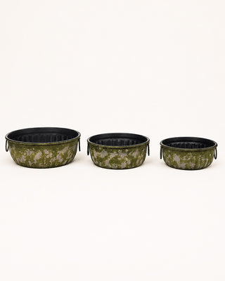 Distressed Green Metal Mossy Planters, Set of 3 Cottage Garden Decor