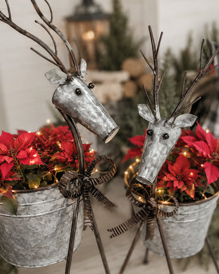 Galvanized Metal Reindeer Planters, Set of 2