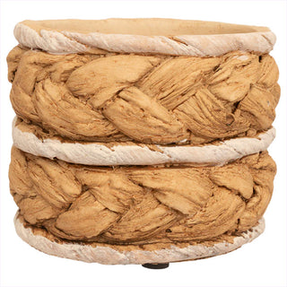 Braided Cement Planters with Woven Texture Detail, Set of 2