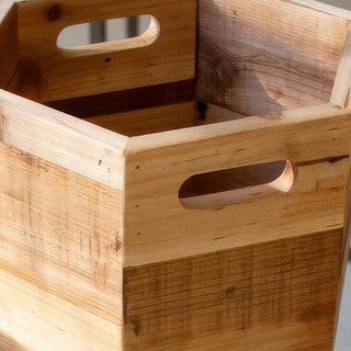 Close-up of natural wood planter box
