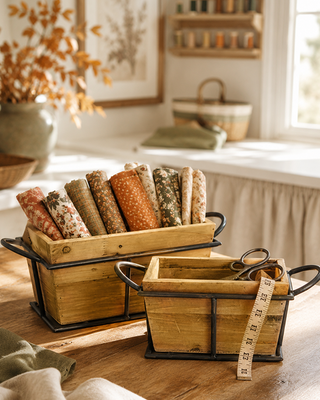 Rustic Natural Wood Planter Boxes with Handles, Set of 2