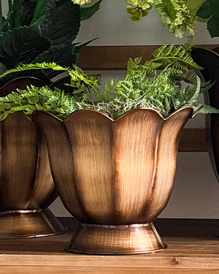 Bronze Scalloped Petal Planters - Set of 3 with Pedestal Base