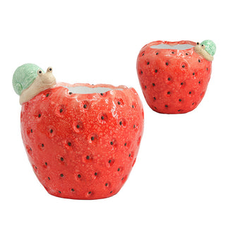 Strawberry Planters with Snail Accent, Set of 2