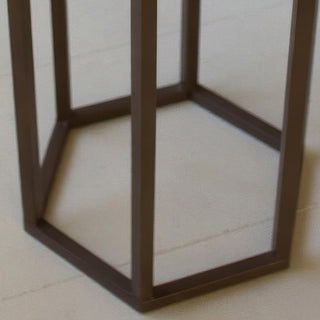 Hexagon-shaped metal base of wooden planter