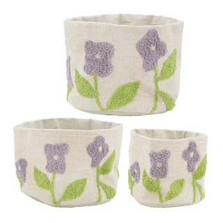 Tufted Floral Fabric Planter Baskets, Set of 3