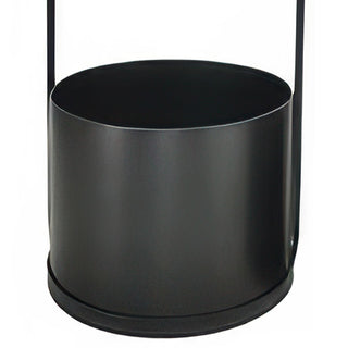 Matte black powder-coated metal planter pot close-up showing quality finish