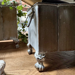 Aged Metal Footed Planters, Set of Two