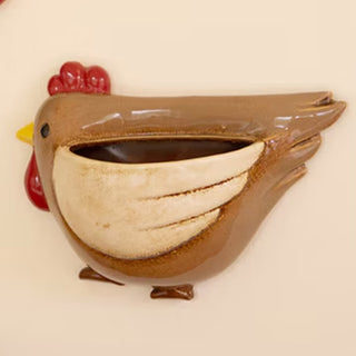 Medium ceramic hen wall planter decor