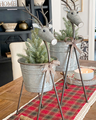 Galvanized Metal Reindeer Planters, Set of 2