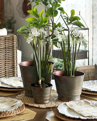 Verdigris Patina Metal Planters, Set of Three