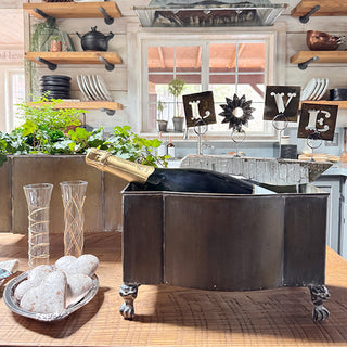 manhasset 2-piece iron pot planter set Aged Metal Footed Planters, Set of Two
