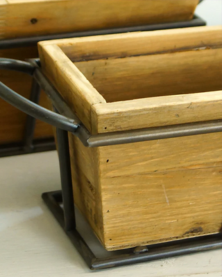 Rustic Natural Wood Planter Boxes with Handles, Set of 2