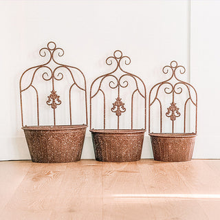 Scrollwork Trellis Distressed Copper Wall Planter, Set of 3