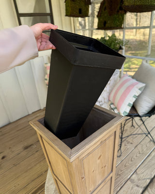 Self-watering Tall Natural Wood Outdoor Planters, Set of Two