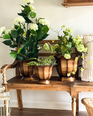 Bronze Scalloped Petal Planters - Set of 3 with Pedestal Base