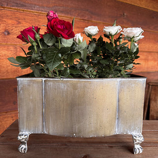 Aged Metal Footed Planters, Set of Two