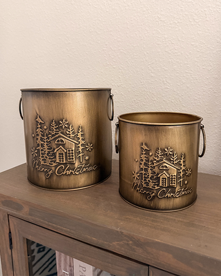 Embossed Metal Planters, Set of 2 Waterproof Nesting Indoor Outdoor Pots