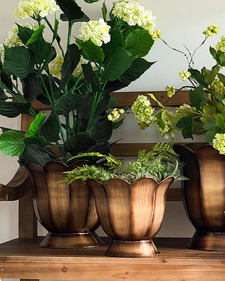 Bronze Scalloped Petal Planters - Set of 3 with Pedestal Base